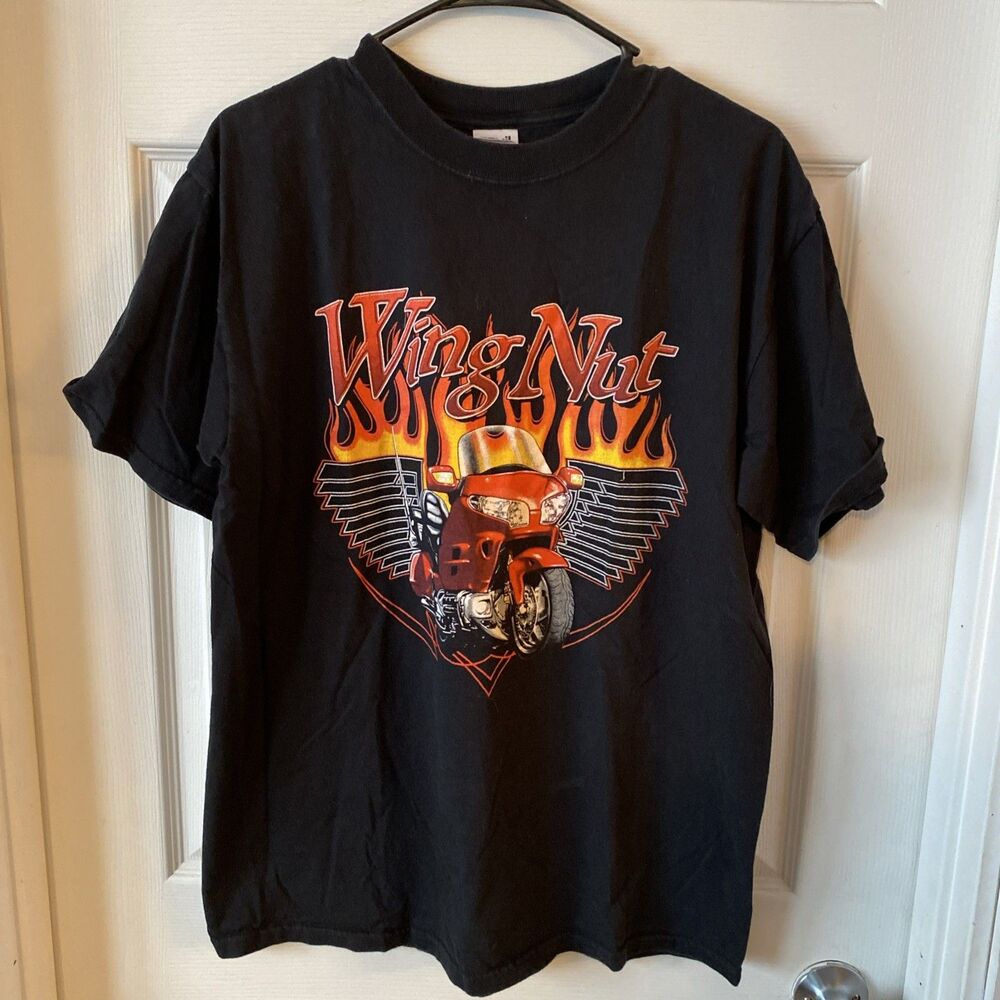 Anvil T Shirt Men’s Size Large Wing Nut Graphic Print Motorcycle
